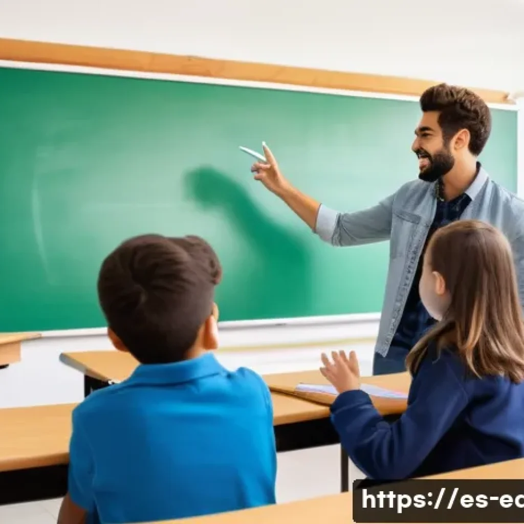교수법의 효과 비교 - A lively classroom scene in a modern Spanish school where a diverse group of students actively parti...
